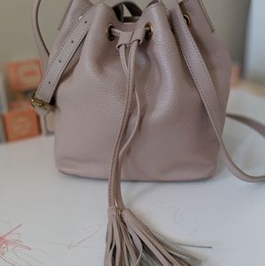 J Crew factory leather tassel drawstring bag